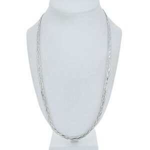 Vintage Italian Sterling Silver 925 6.2mm Braided Flat Herringbone Necklace 24"